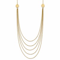 14K Yellow Gold 5-Layer Ropa Chain Bib Necklace with Textured Side Circles, 18" view 1