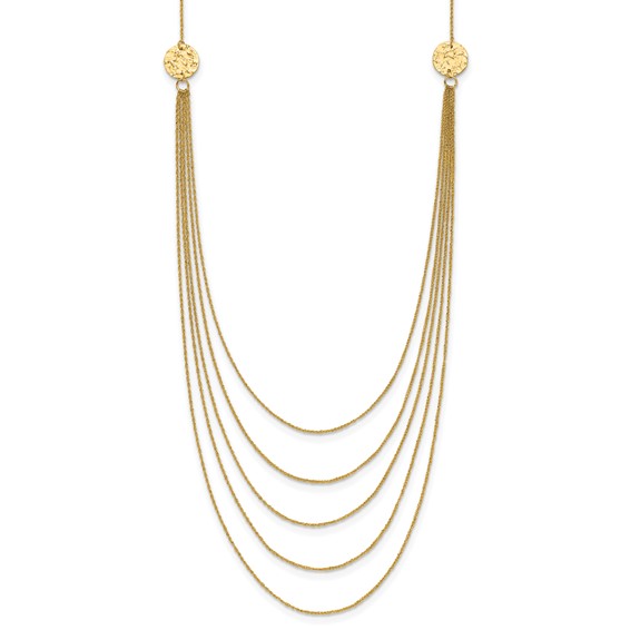 14K 5-Layer Ropa Chain Bib with Textured Side Circles 18 inch Necklace