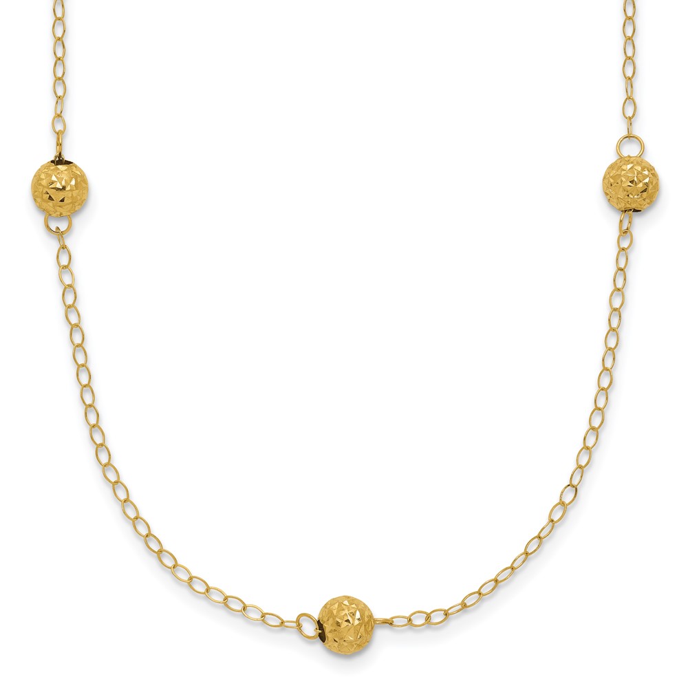 14K Yellow Gold Polished Textured Beads 7-Station Necklace, 18"