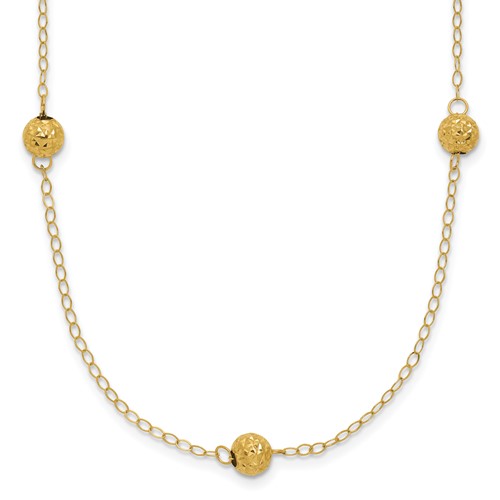 14K Yellow Gold Polished Textured Beads 7-Station Necklace, 18"
