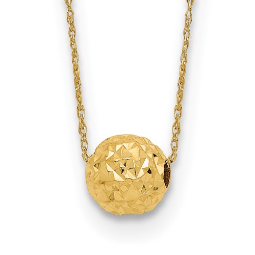 14K Yellow Gold Polished Textured 6mm Bead Necklace, 18"