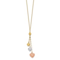 14K Tri-color Three Puffed Hearts Lariat Necklace Plus 2 Inch Extender, 16" view 2