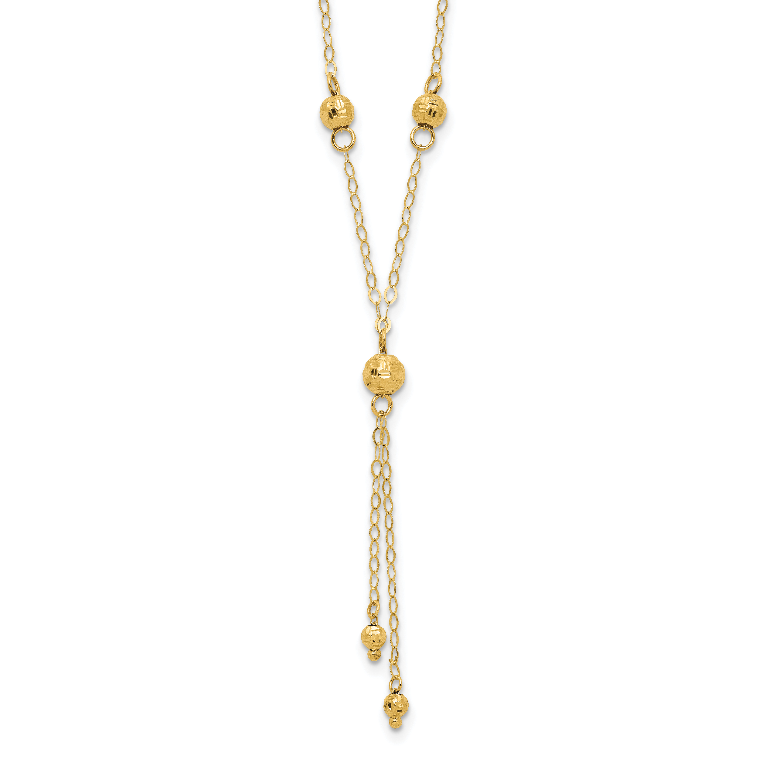 14k Diamond-cut Bead 16 inch Lariat Necklace Plus 2 inch Extension (SF1890-16)