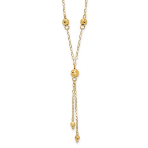 14K Yellow Gold Diamond-cut Bead Lariat Necklace Plus 2 Inch Extension, 16"