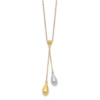 14K Two-tone Two Puffed Teardrop Beads Lariat Necklace, 18" view 2