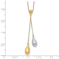 14K Two-tone Two Puffed Teardrop Beads Lariat Necklace, 18" view 3