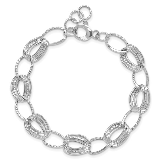 14k White Gold Polished and Textured 11mm Hollow 7.5 inch Bracelet Plus 1 inch Extender