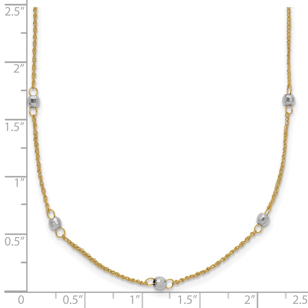 14K Two-tone Ropa Chain and Mirror Beads 16 inch Station Necklace Plus 2 inch Extender (SF2002-16)