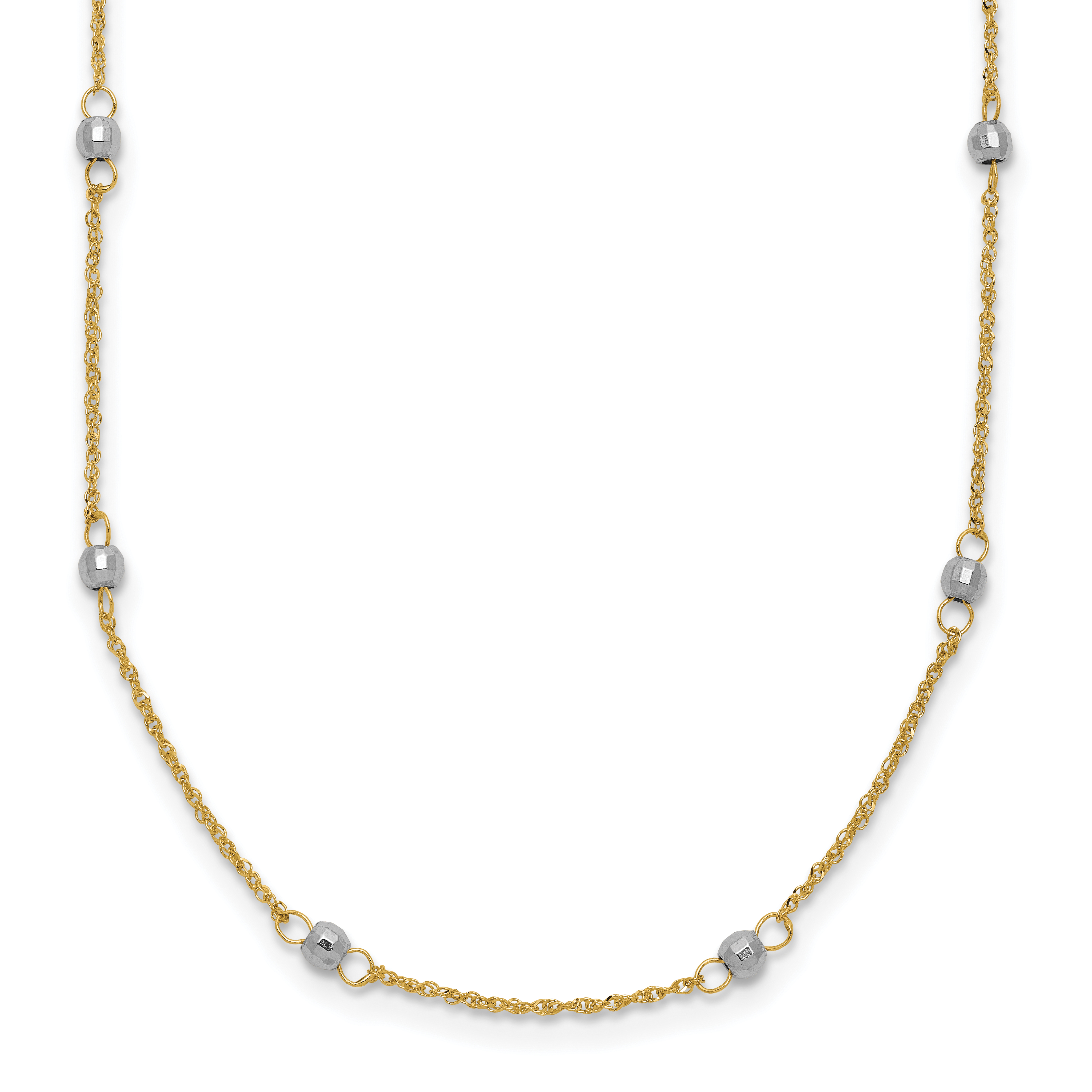 14K Two-tone Ropa Chain and Mirror Beads 16 inch Station Necklace Plus 2 inch Extender (SF2002-16)