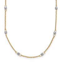14K Two-tone Ropa Chain and Mirror Beads Station Necklace Plus 2 Inch Extender - 16in view 1