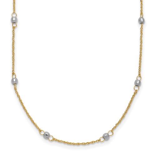 14K Two-tone Ropa Chain and Mirror Beads 16 inch Station Necklace Plus 2 inch Extender