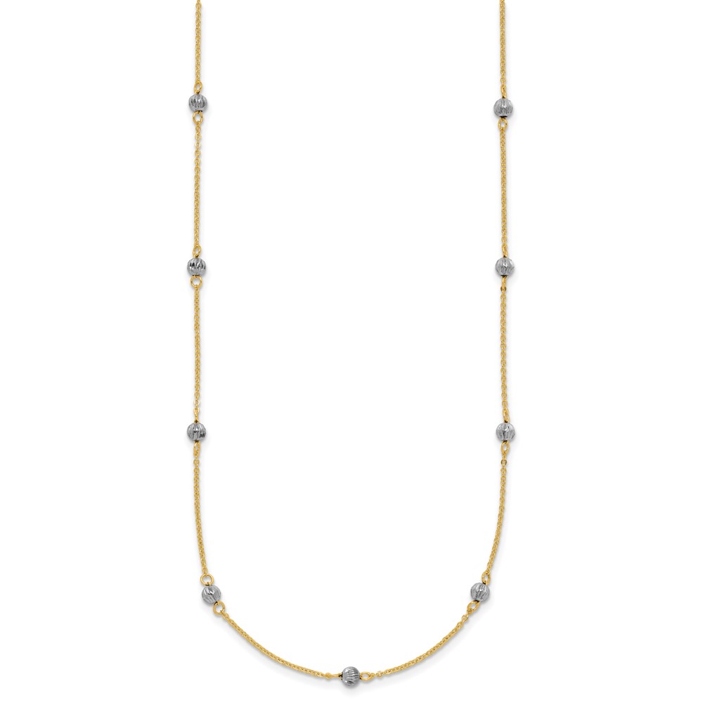 14K Two-tone Diamond-cut Beads 16 inch Station Necklace Plus 2 inch Extender (SF2003-16)