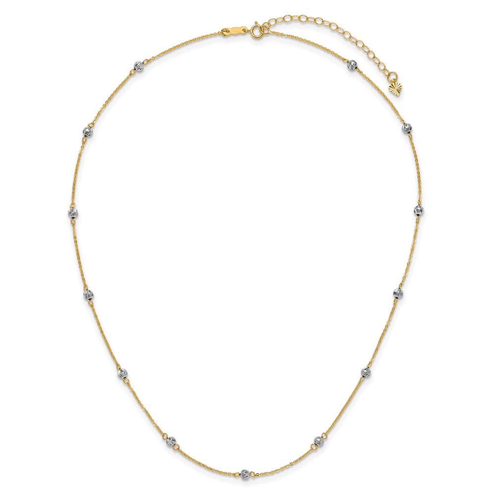 14K Two-tone Diamond-cut Beads 16 inch Station Necklace Plus 2 inch Extender (SF2003-16)