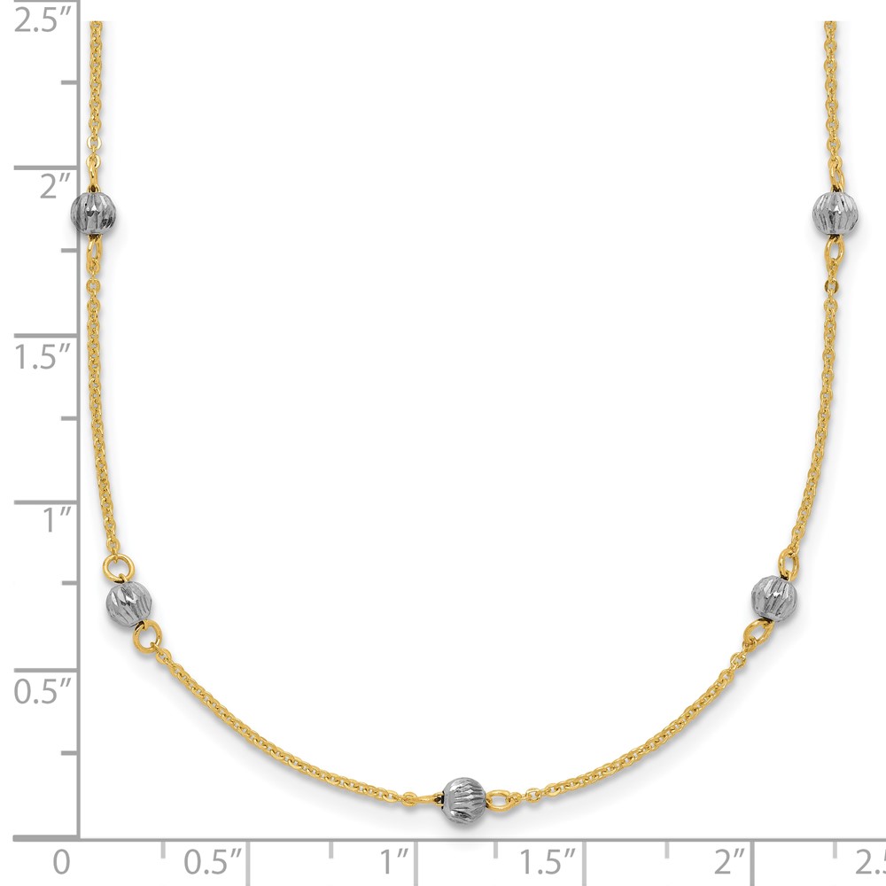 14K Two-tone Diamond-cut Beads 16 inch Station Necklace Plus 2 inch Extender (SF2003-16)