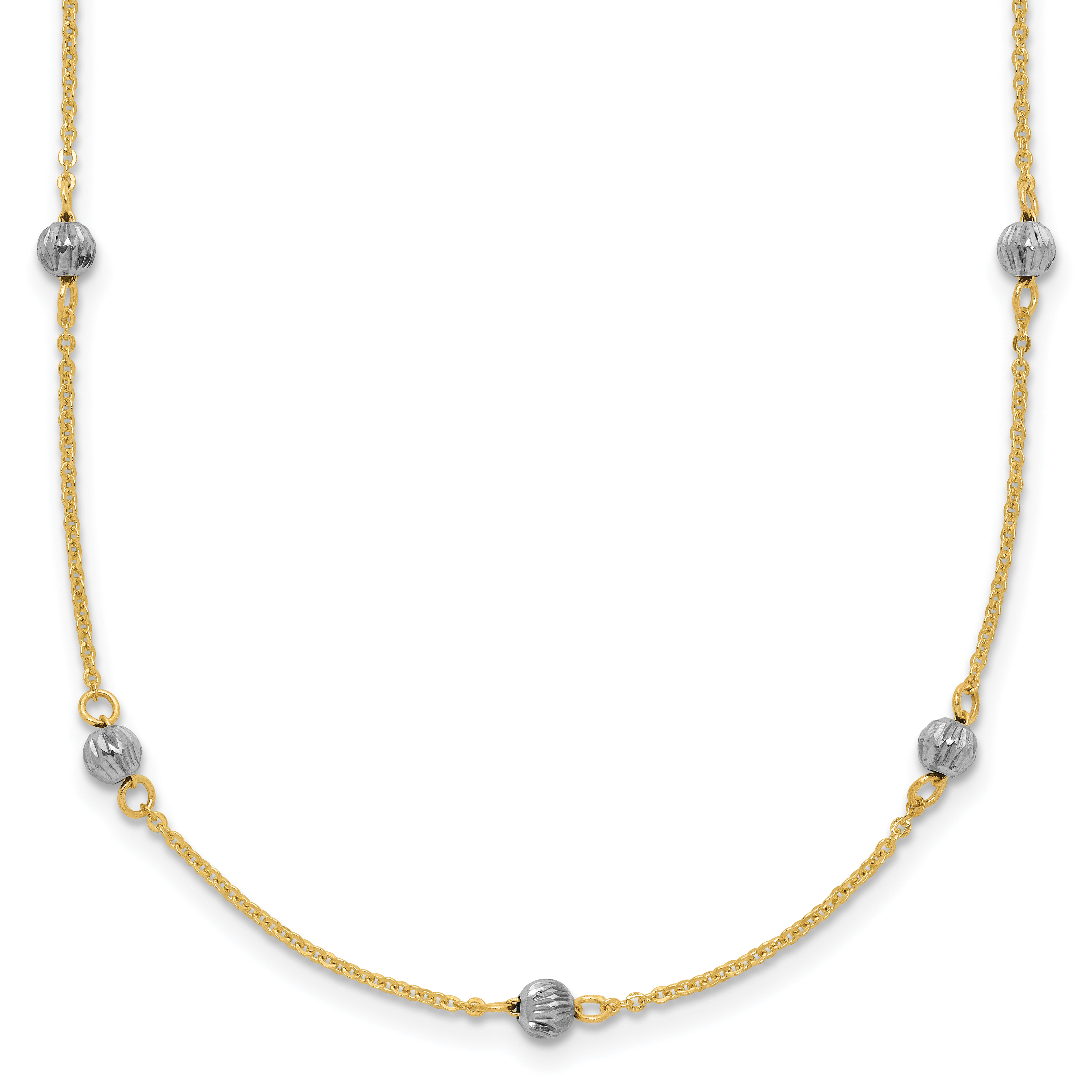 14K Two-tone Diamond-cut Beads 16 inch Station Necklace Plus 2 inch Extender (SF2003-16)