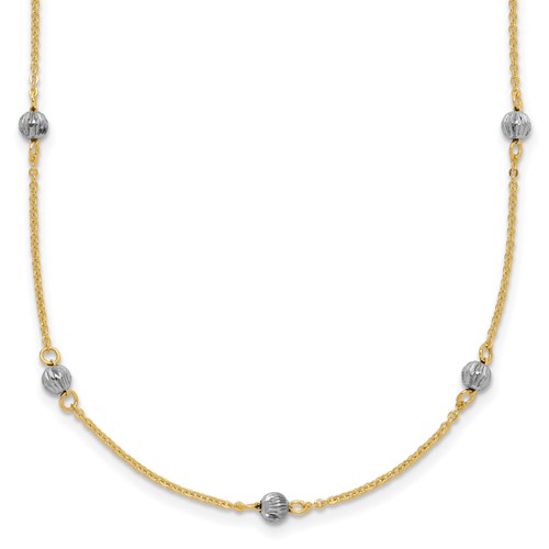 14K Two-tone Diamond-cut Beads Station Necklace Plus 2 Inch Extender, 16"