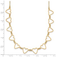 14K Yellow Gold Open Flat Hearts Necklace Plus 2 Inch Extender, 16" view 3