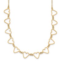 14K Yellow Gold Open Flat Hearts Necklace Plus 2 Inch Extender, 16" view 1
