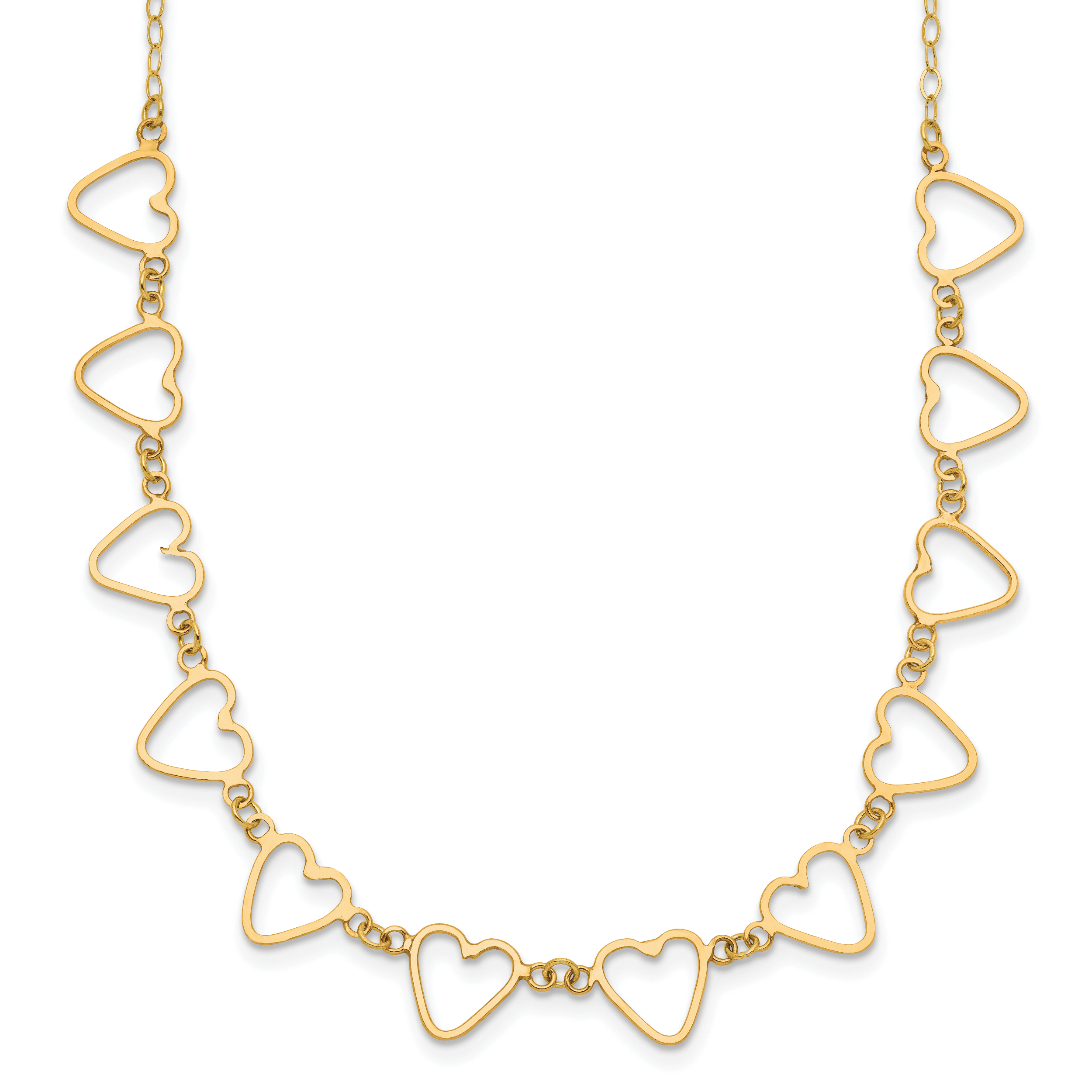 14K Open Flat Hearts 18 inch Necklace Plus 2 inch Extender (SF2007-18)