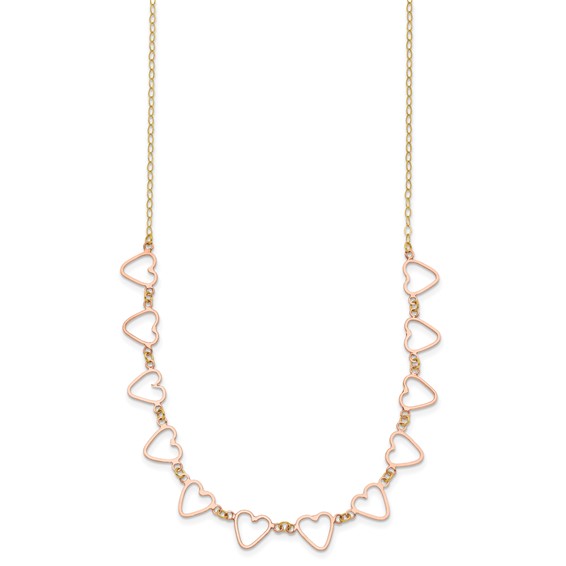 14k Two-tone Oval Cable with Open Flat Hearts w/ 2in ext Necklace