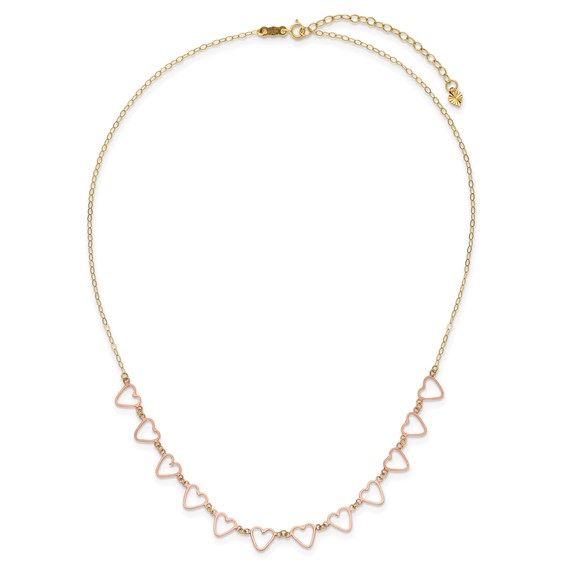 14k Two-tone Oval Cable with Open Flat Hearts w/ 2in ext Necklace