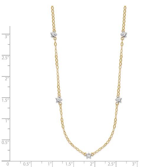 14K Two-tone Diamond-cut Stars with Oval Chain 16 inch Station Necklace Plus 2 inch Extender