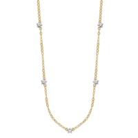 14K Two-tone Diamond-cut Stars with Oval Chain Station Necklace Plus 2 Inch Extender, 16" view 1