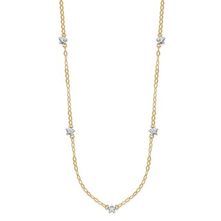14K Two-tone Diamond-cut Stars with Oval Chain 16 inch Station Necklace Plus 2 inch Extender