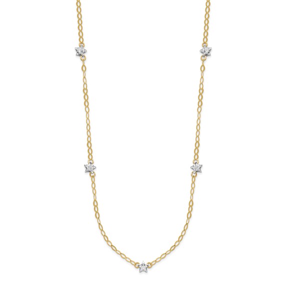 14K Two-tone Diamond-cut Stars with Oval Chain 16 inch Station Necklace Plus 2 inch Extender