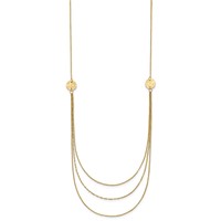 14K Yellow Gold 3-Layer Ropa Chain Bib with Textured Side Circles Necklace Plus 2 Inch Extender - 16in view 2