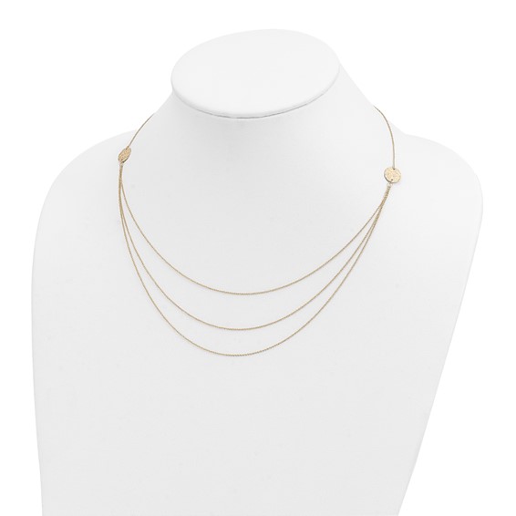 14K 3-Layer Ropa Chain Bib with Textured Side Circles 16 inch Necklace Plus 2 inch Extender