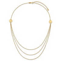 14K Yellow Gold 3-Layer Ropa Chain Bib with Textured Side Circles Necklace Plus 2 Inch Extender - 16in view 5