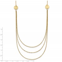 14K Yellow Gold 3-Layer Ropa Chain Bib with Textured Side Circles Necklace Plus 2 Inch Extender - 16in view 3