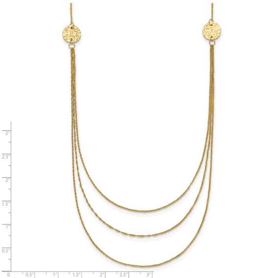 14K 3-Layer Ropa Chain Bib with Textured Side Circles 16 inch Necklace Plus 2 inch Extender