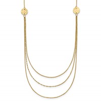 14K Yellow Gold 3-Layer Ropa Chain Bib with Textured Side Circles Necklace Plus 2 Inch Extender - 16in view 1