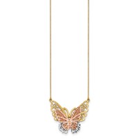 14K Yellow and Rose Gold Necklace with White Rhodium Large Filigree Butterfly, 18" view 2