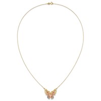 14K Yellow and Rose Gold Necklace with White Rhodium Large Filigree Butterfly, 18" view 4
