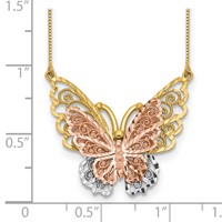 14K Yellow and Rose Gold Necklace with White Rhodium Large Filigree Butterfly, 18" view 3