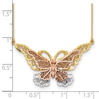 14K Yellow and Rose Gold Necklace with White Rhodium Large Filigree Butterfly, 17" view 3