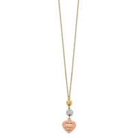 14K Tri-color Diamond-cut Beads and Puffed Heart Necklace Plus 2 Inch Extender, 16" view 2