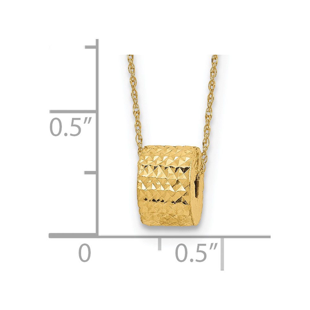 14K Rope Chain with Textured Barrel Bead 16 inch Necklace Plus 2 inch Extension (SF2061-16)