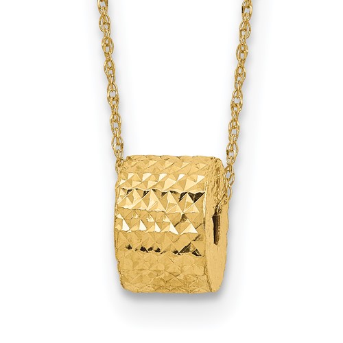 14K Yellow Gold Rope Chain with Textured Barrel Bead Necklace Plus 2 Inch Extension, 16"