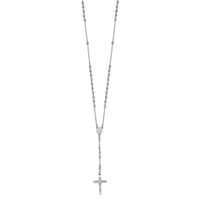 14K White Gold Polished Crucifix and Miraculous Medal Necklace with 3mm Mirror Beads Rosary, 24" view 2