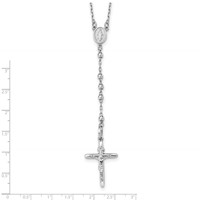 14K White Gold Polished Crucifix and Miraculous Medal Necklace with 3mm Mirror Beads Rosary, 24" view 5