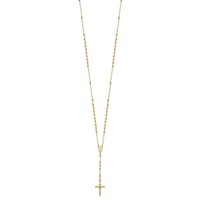 14K Yellow Gold Polished Crucifix and Miraculous Medal Necklace with 3mm Mirror Beads Semi-solid Rosary, 24" view 2