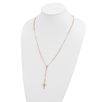 14K Yellow Gold Polished Crucifix and Miraculous Medal Necklace with 3mm Mirror Beads Semi-solid Rosary, 24" view 4