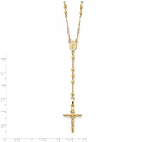 14K Yellow Gold Polished Crucifix and Miraculous Medal Necklace with 3mm Mirror Beads Semi-solid Rosary, 24" view 3