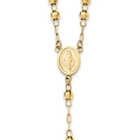 14K Yellow Gold Polished Crucifix and Miraculous Medal Necklace with 4mm Mirror Beads Semi-solid Rosary, 24" view 3