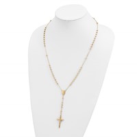 14K Yellow Gold Polished Crucifix and Miraculous Medal Necklace with 4mm Mirror Beads Semi-solid Rosary, 24" view 4