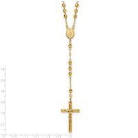 14K Yellow Gold Polished Crucifix and Miraculous Medal Necklace with 4mm Mirror Beads Semi-solid Rosary, 24" view 5